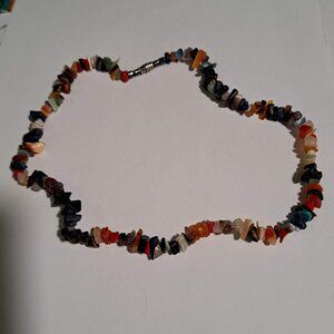 multicolored stone design beaded necklace with screw type closure